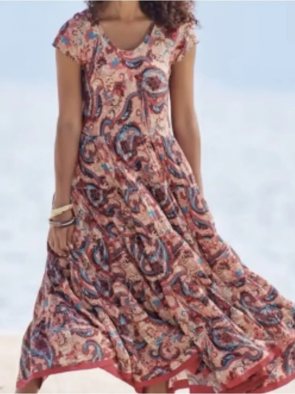 Soft Surrondings Women's Coral Paisley Maxi Dress with Cap Sleeves - Picture 3 of 10